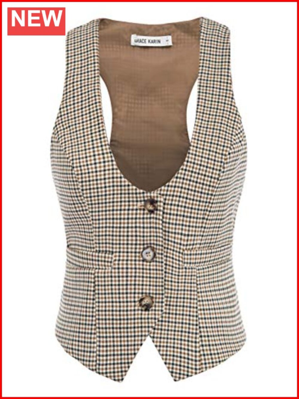 Suit Vest Top Dressy Sleeveless Button Waistcoat for Work Office